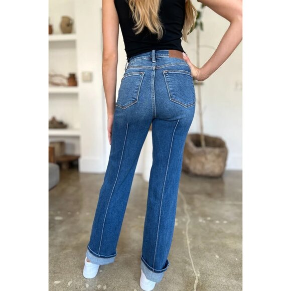 NWT 💙Judy Blue Front Seam Detail, High Waist Straight Jeans, Cuffed, Flattering - Picture 7 of 10